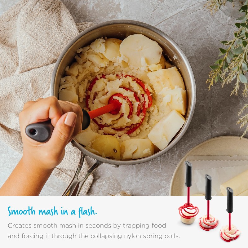 Dreamfarm (Red) Smood Lite-One-Press Spring Coil Potato Masher, Nylon