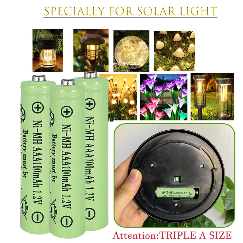 12 Pcs 1.2V AAA 100mAh NiMh Rechargeable Batteries for Solar