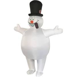 Snowman Inflatable Costume for Adults, Full Body Blow Up Snowman Mascot Suit with Black Top Hat & Pipe, Funny Christmas/Halloween Cosplay Costume, One Size Fits All Men Women
