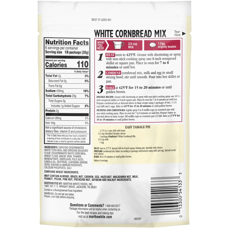 Martha White Gladiola White Cornbread Mix 6 Oz (Pack of