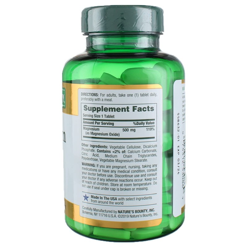 Nature's Bounty Magnesium 500 mg, 200 Tablets (3 Pack)