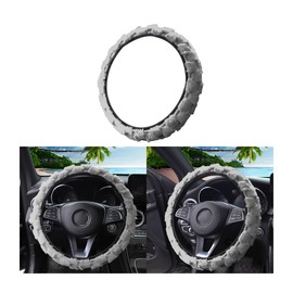 Bittwee Car Steering Wheel Cover, 14.5 to 15 Inch Warm Anti-Slip Fluffy Furry Automotive Steering Wheel Protector for Man Woman Girls, Vehicle Interior Decoration Fit Cars, SUVs, Trucks（Gray）