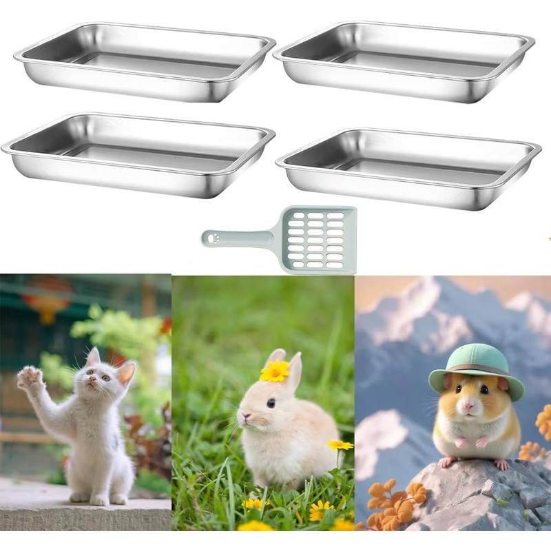 Kitten Litter Box with 1 Scoop,Stainless Steel Small Litter Box,