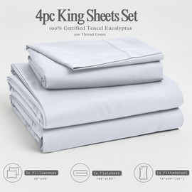 100% Tencel lyocell Eucalyptus Sheets - 4PC Extra Soft Cooling Sheets for Hot Sleepers, King Size Sheets set, Deep Pocket King Sheet Set Fits up to 18' Mattress King Bed Sheets (Bright White, King)
