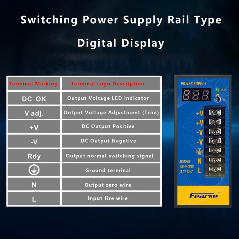 FEARLIE Industrial Switching Power Supply 24V 2.5A 60W,DIN Rail, AC
