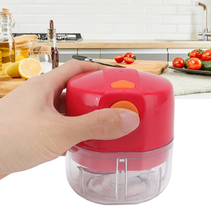 Garlic Chopper USB Charging Portable Red Double Blade 360 Degrees