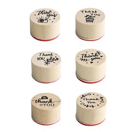 YFFSFDC 6pcs Cute Wooden Thank You Stamp DIY Decoration Greeting Card Letter 3cm Diameter 2.1cm Height