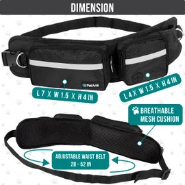 PetAmi Hands Free Dog Leash, Dog Running Leash Belt Bag for Walking, Jogging, Dog Waist Double Zipper Pouch with Poop Bag Dispenser, Dual Padded Handles Reflective Bungee Leash, Single