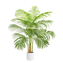 Artificial Fake Palm Tree with 13 Trunks and Real Bark Design, Premium Polyester,Tropical Paradise Palm Tree in Pot (White，4 FT)