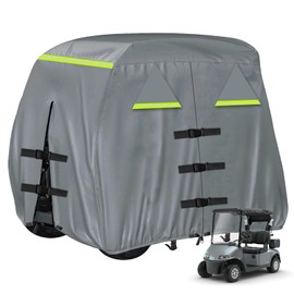 QEWTYI Golf Cart Cover 420D Outdoor 360° Windproof Design Compatible with EZGO Golf Cart 4 Passengers with 3 Zipper Doors Windproof Sunproof - Gray 108" L x 48" W x 66" H