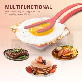 ZONZEST Silicon Egg Flipper Spatula Tongs (Set of 1) – Non-Stick 2-in-1 Grip & Flip Kitchen Tongs for Pancakes, Fish, Eggs, and More – Heat Resistant Cooking Tool (Red)