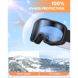 OutdoorMaster Tit Kids Ski Goggles OTG Snowboard Goggles with 100% UV Protection Kids Snow Goggles for Boys Girls Toddler(BlackFrame Vlt 62%+LightBlue Lens)