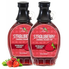 Green Jay Gourmet Strawberry Syrup - 3 Ingredient Premium Breakfast Syrup w/Fresh Strawberries, Cane Sugar & Lemon Juice - All-Natural, Non-GMO Pancake Syrup, Waffle Syrup & Dessert Syrup - 2 x 8 Oz