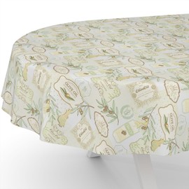 ANRO Oilcloth Tablecloth Wax Tablecloth Washable Garden Tablecloth Round Oval Square Oval 240 x 140 cm Cut Edge Olive Light Green
