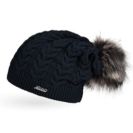 Neverless Beanie Cool Women's Knitted Lined Fur Pom Pom Winter Hat Bobble Hat -