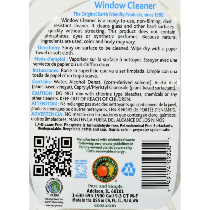 Earth Friendly Window Cleaner - Vinegar - Case of 6