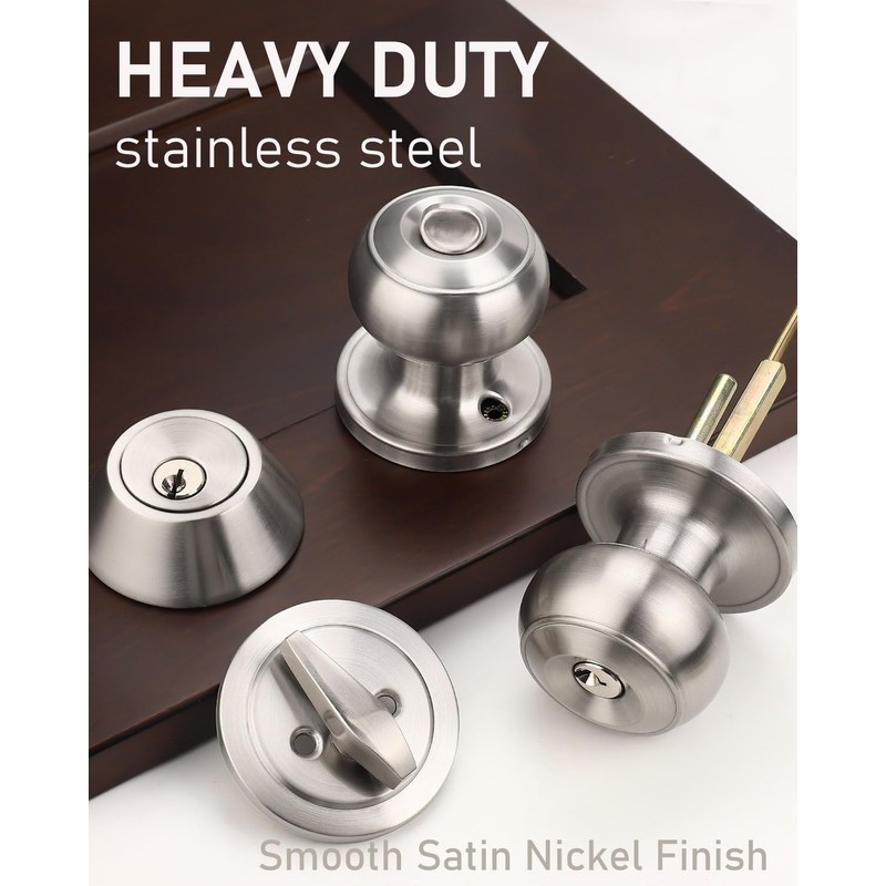 Brotima 3 Pack Keyed Alike Front Door Knob and Deadbolt