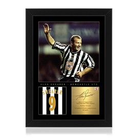 Win FC Alan Shearer A4 Framed Photo Display - Reproduced Digital Signature - Gift For Newcastle Fans