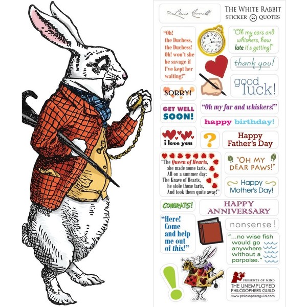 Wonderland White Rabbit Quotable Notable - Die Cut Silhouette Greeting Card and Sticker Sheet