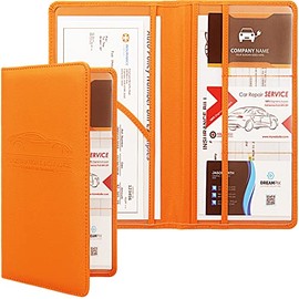 Car Registration and Insurance Holder, Premium Leather Car Registration Holder, vehicle Glove Box Car Organizer, wallet Accessories Case with Magnetic Shut for Essential Document, Driver License, Cards (Orange)