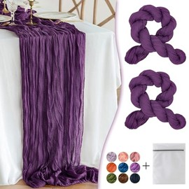 Camino de mesa de gasa púrpura 2 paquetes 35" Boho Camino de mesa de gasa 120 pulgadas de largo Tejido transparente rústico a granel para decoración de mesa de baby shower, boda, despedida de