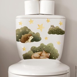 Taanfu Hedgehog Fox Flowers Toilet Cover Sticker Decals,Flower leaf bird Waterproof Toilet Lid Tank Seat Decals Cistern Self-Adhesive Bathroom Wall Sticker, Transparent, Taanfu-001