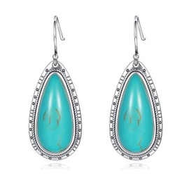 Sterling Silver Turquoise Earrings for Women: Teardrop Turquoise Dangle Earrings Vintage Style Western Jewelry Gift for Cowgirls, Large, Metal, No Gemstone