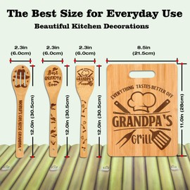 OXYEFEI Grandpa Gifts,Gifts for Grandpas Grampy Best Grandfather Christmas Birthday, Engraved Wooden Cutting Board Utensils Set