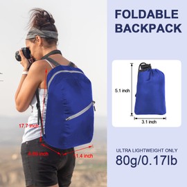 Beaface Ultra Lightweight Backpack Foldable, Waterproof Foldable Rucksack for Outdoor Travelling, Packable Backpack Folding Travel Backpack for Men Women Hiking Walking Camping Biking (Blue)