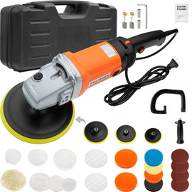 TEKCHIC 110V Buffer Polisher, 5-7-Inch Brushless Dual Action Polisher, 6 Variable Speed Random Orbital Polisher Kit for Car Detailing, Waxing, Polishing, 25PCS Polishing Accessories, Corded