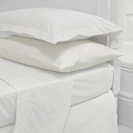 Sapphire Collection Percale Cotton Rich 180 Thread Count Non Iron 25cm 4 FT Small Double Fitted Bed Sheets (4FT, White)