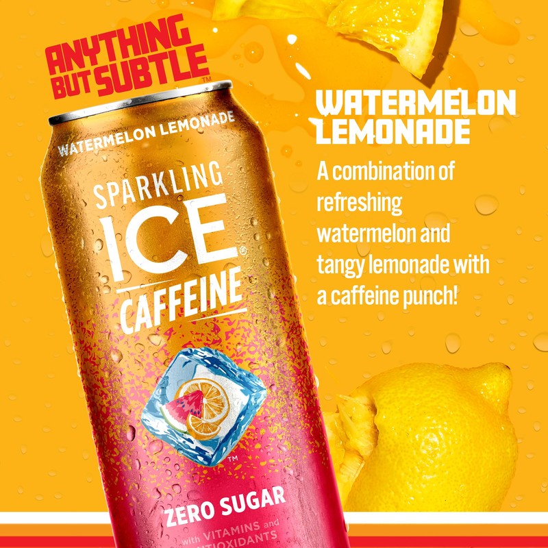 Sparkling Ice Caffeine Watermelon Lemonade Sparkling Water with Caffeine, Zero