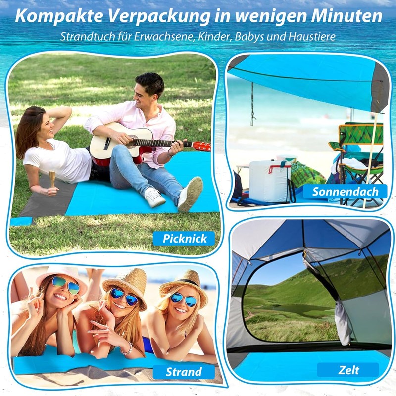 Picnic Blanket, Waterproof, Ultralight Beach Mat, Quick-Drying Beach Blanket, Sand-Free,