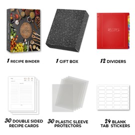 3 Ring Recipe Binder 8.5 x 11, 12 Tabbed Recipe Book for Own Recipes, Recipe Book to Write in Your Own Recipes, Full Page Recipe Binder with Plastic Sleeves, Recipe Card Holder