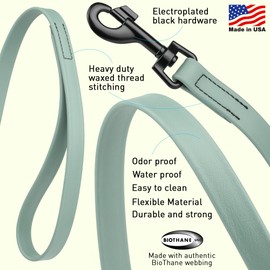 Dogline Biothane Waterproof Dog Leash Strong Coated Nylon Webbing with Black Hardware Odor-Proof Easy to Clean High Performance for Small or Large Dogs Made in USA 4 or 6 ft Lead, Sage Green