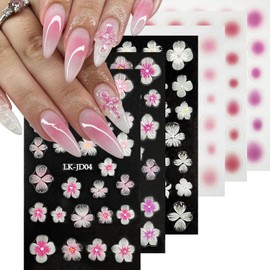 VOTACOS Blush Flower Nail Art Stickers Decals 5D Embossed Nail Decals Spring Summer Frangipani Nail Art Design Self-Adhesive Nail Supplies Accessories 3D Flower Nail Stickers for Women Nail Decoration