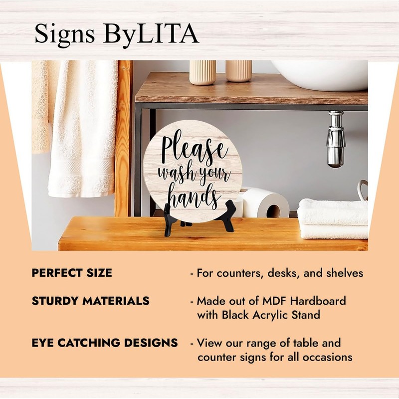 Round Please Wash Your Hands, Light Wood Color Bathroom Table