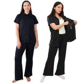 Inspired Comforts Post Surgery Mastectomy Recovery Pajamas Set with Internal Drainage Pockets, Black, X-Large