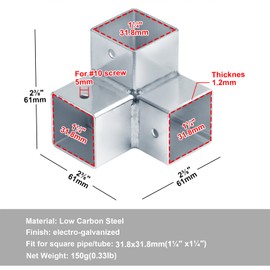YIDU69Q 4 Pcs 1-1/4" Square Tubing Connector, 3 Way Square Tube Corner Coupler Structural Fence Rails Clamp