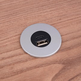 kalb Built-in USB Hub 2-in-1 USB and USB-C, Stainless Steel, Socket for Smartphone, Tablet, E-Reader, Furniture Installation 12 V, Selection: Silver Grey