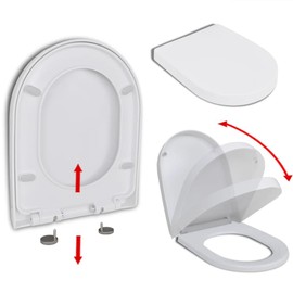 vidaXL Soft-Close Toilet Seat - Quick-Release, Easy to Install and Clean - Durable Polypropylene/Stainless Steel - White Square Design - Ideal for All Standard Toilet Bowls