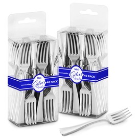 Silver Mini Forks 4 Inch (80-Count) Disposable Plastic Appetizer Fork for Cocktail Hour, Dessert Forks for Wedding Reception, Small Silver Forks for Food Samples, Charcuterie Forks for Holiday Parties