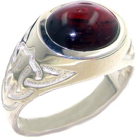 LetsBuyGold Solid 925 Sterling Silver Natural Garnet Mens Signet Ring - Size 9.25 - Size 9.25