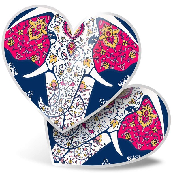 2 x Herz-Aufkleber 15 cm – Mandala-Elefant im indischen Stil,