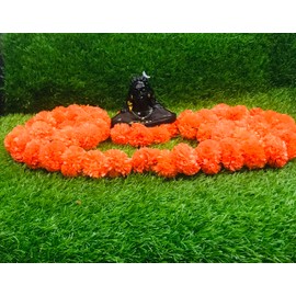 Dark Orange Artificial Marigold Flower Marigold Garlands for Home Decoration 5 String Floral Party Genda phool mala 5 Feet Long, for Birthday Diwali Navratri Navaratri Decoration Pack of 5