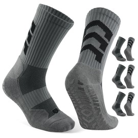 CLOSEMATE Football Grip Socks Non Slip Sport Socks for Men Women With Anti Blister Pads Wicking Breathable Cushioned Soccer Yoga Running 3 Pairs(3Grey, Size M)