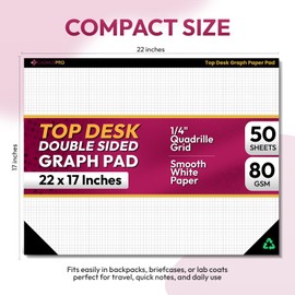 CADMUSPRO Top Desk Graph Paper Pad 22x17 Inch, 50 Sheets, Double-Sided, 80 GSM Large Quadrille Grid Paper for Drafting, Design, Art & Illustration, Architecture and Academic Use - 2 Packs