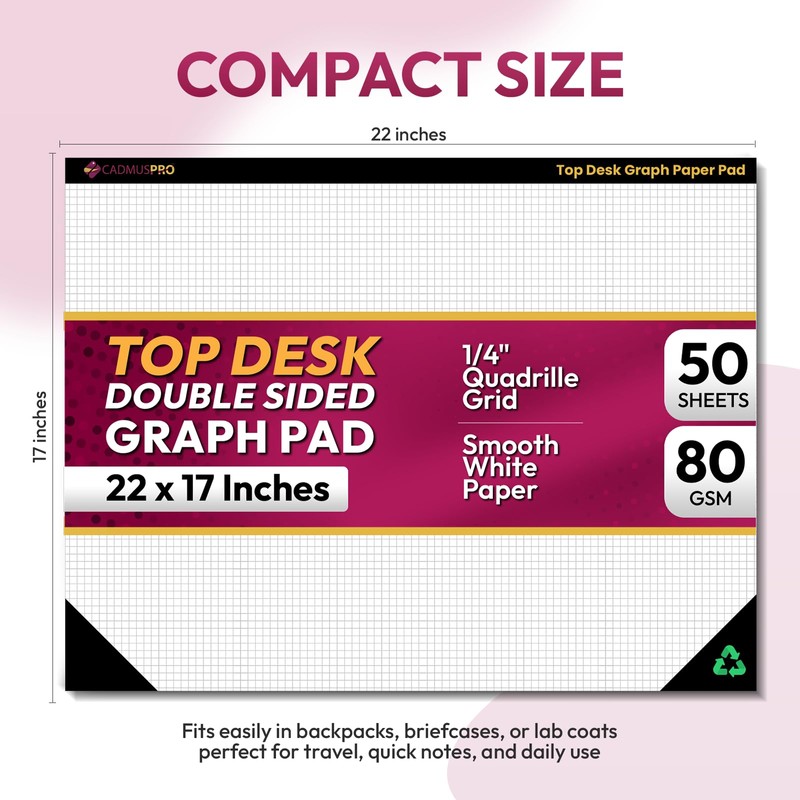 CADMUSPRO Top Desk Graph Paper Pad 22x17 Inch, 50 Sheets,
