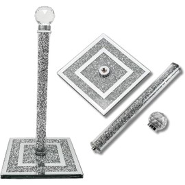 Crushed Diamond Ornaments Silver Crystal Filled Kitchen Roll Holder, 31cm, Diamante Freestanding, Chrome Wall Mounted/Tissue Towel Stand, Home Decor,Tissue Holder, Accessories