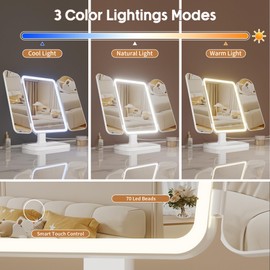 FRANO Vanity Mirror with Lights, Rechargeable Makeup Mirror with Magnification, 2X 3X 10X, 3 Colors Lights, Portable Travel Makeup Mirror, Gifts for Her Women